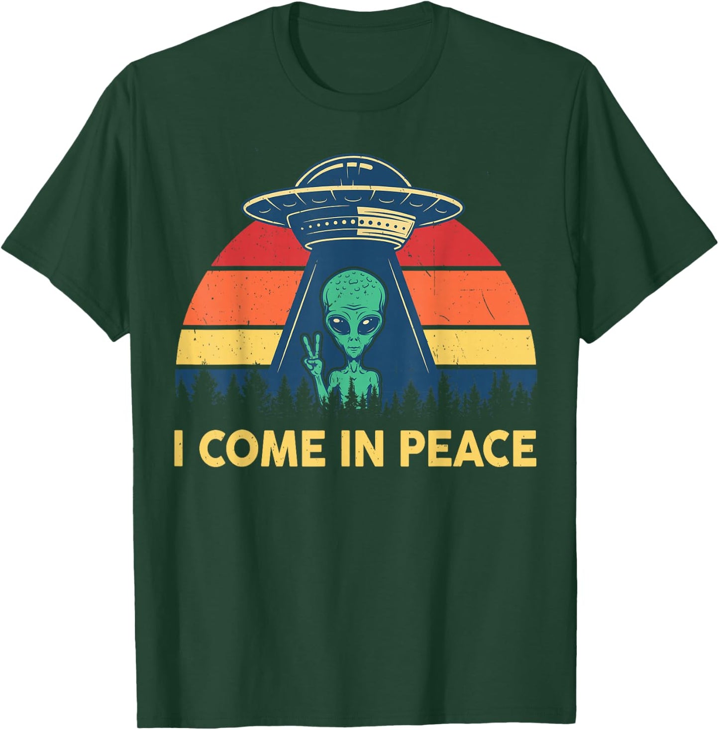 I Come In Peace Retro UFO Abduction Kid Men Women Cute Alien T-Shirt - T-Shirt | Forest