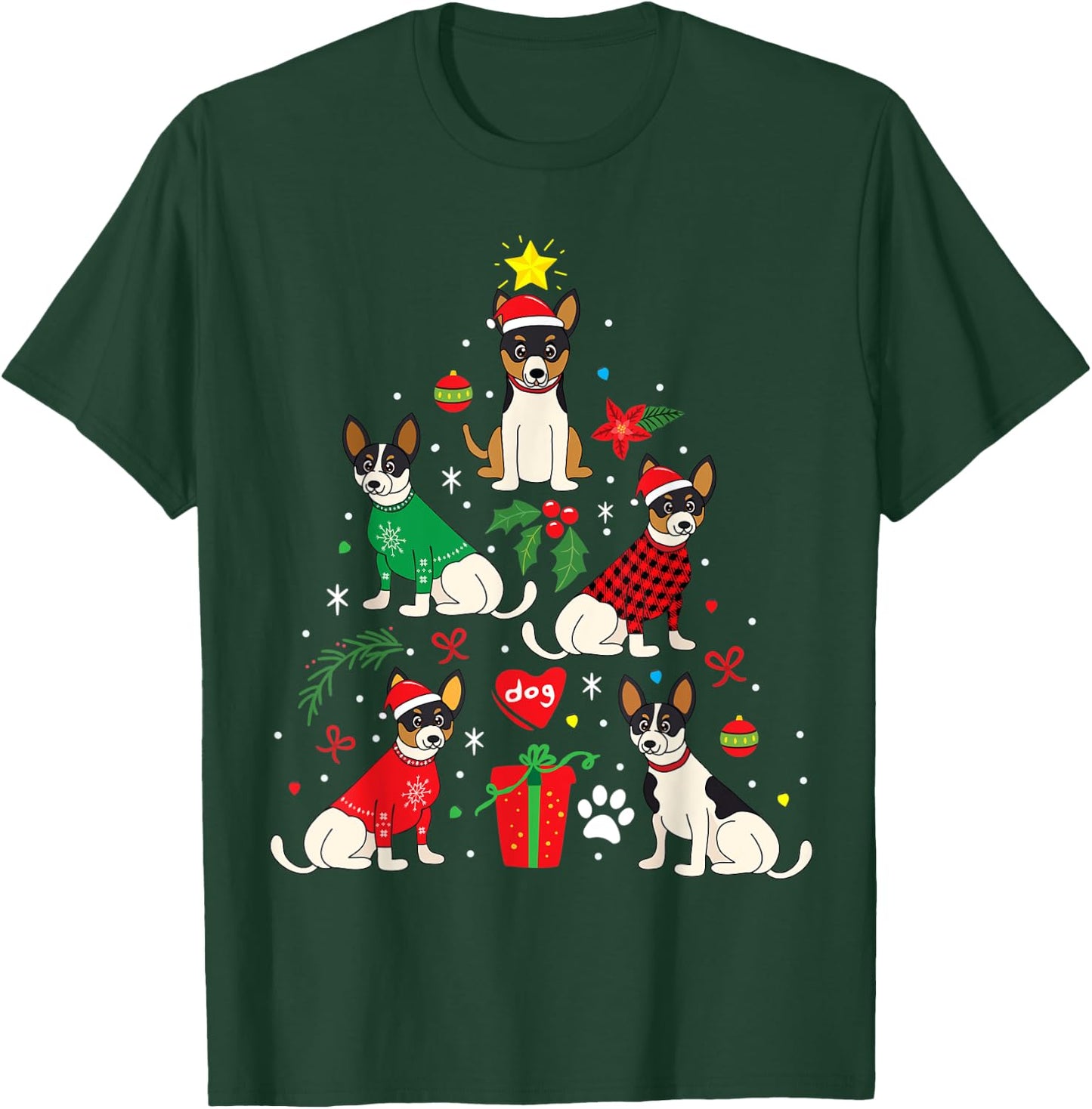 Rat Terrier Christmas Tree Ornament Decor Dog Gift T-Shirt - T-Shirt | Forest