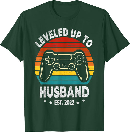 Leveled Up To Husband 2022 Newly Married Gift Bachelor Party T-Shirt - T-Shirt | Forest