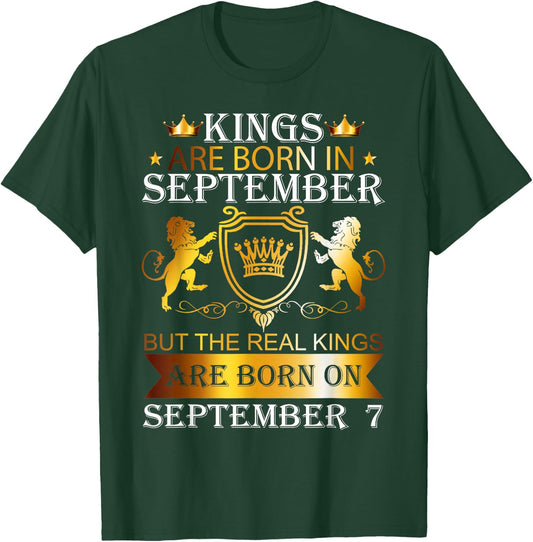 Kings Are Born On September 7th Birthday Bday Boys Kids T-Shirt - T-Shirt | Forest