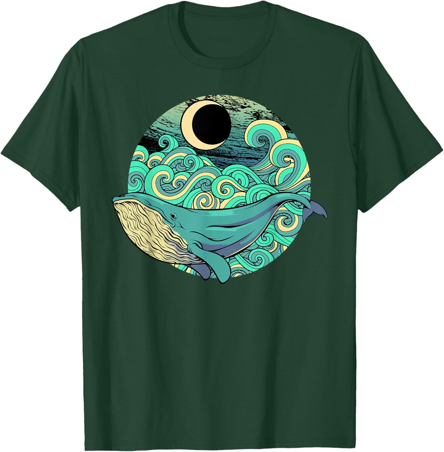 Humpback Whale Marine Life Ocean Nature Sea Blue Waves Moon T-Shirt - T-Shirt | Forest