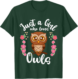 Kids Owl Just a Girl Who Loves Owls T-Shirt - T-Shirt | Forest