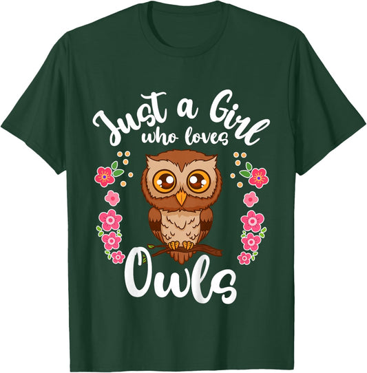 Kids Owl Just a Girl Who Loves Owls T-Shirt - T-Shirt | Forest