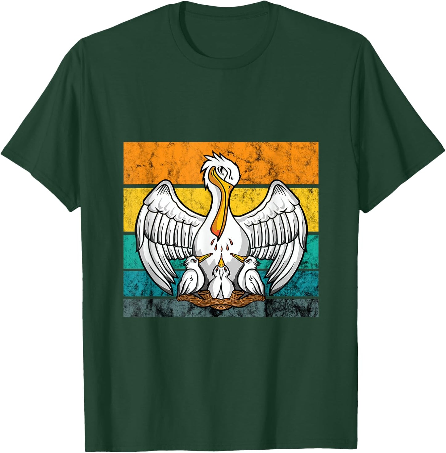 Pelican Bird Vintage Retro Pelican Chick Hatch Tropical Bird T-Shirt - T-Shirt | Forest