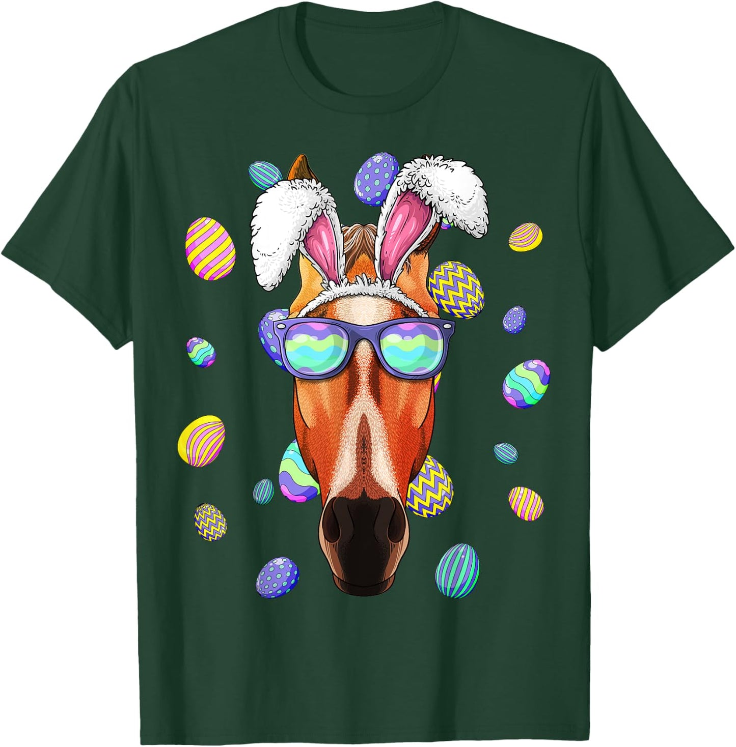 Horse Easter Bunny Ears Funny Easter Eggs Hunting T-Shirt - T-Shirt | Forest