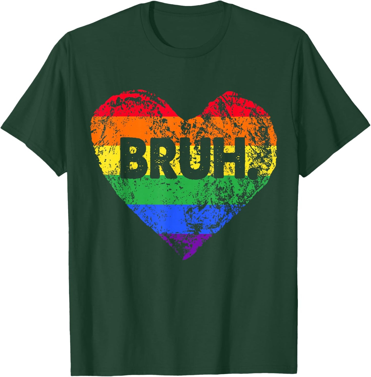 LGBT Rainbow Heart Bruh Meme Gay Lesbian LGBTQ+ Pride Month T-Shirt - T-Shirt | Forest