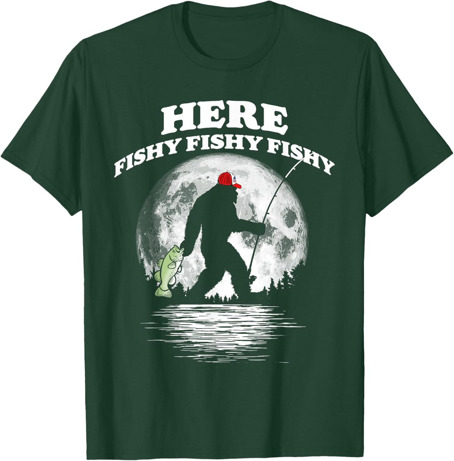 Bigfoot Bass Night Fishing! Fishy Bassquatch Sasquatch T-Shirt - T-Shirt | Forest