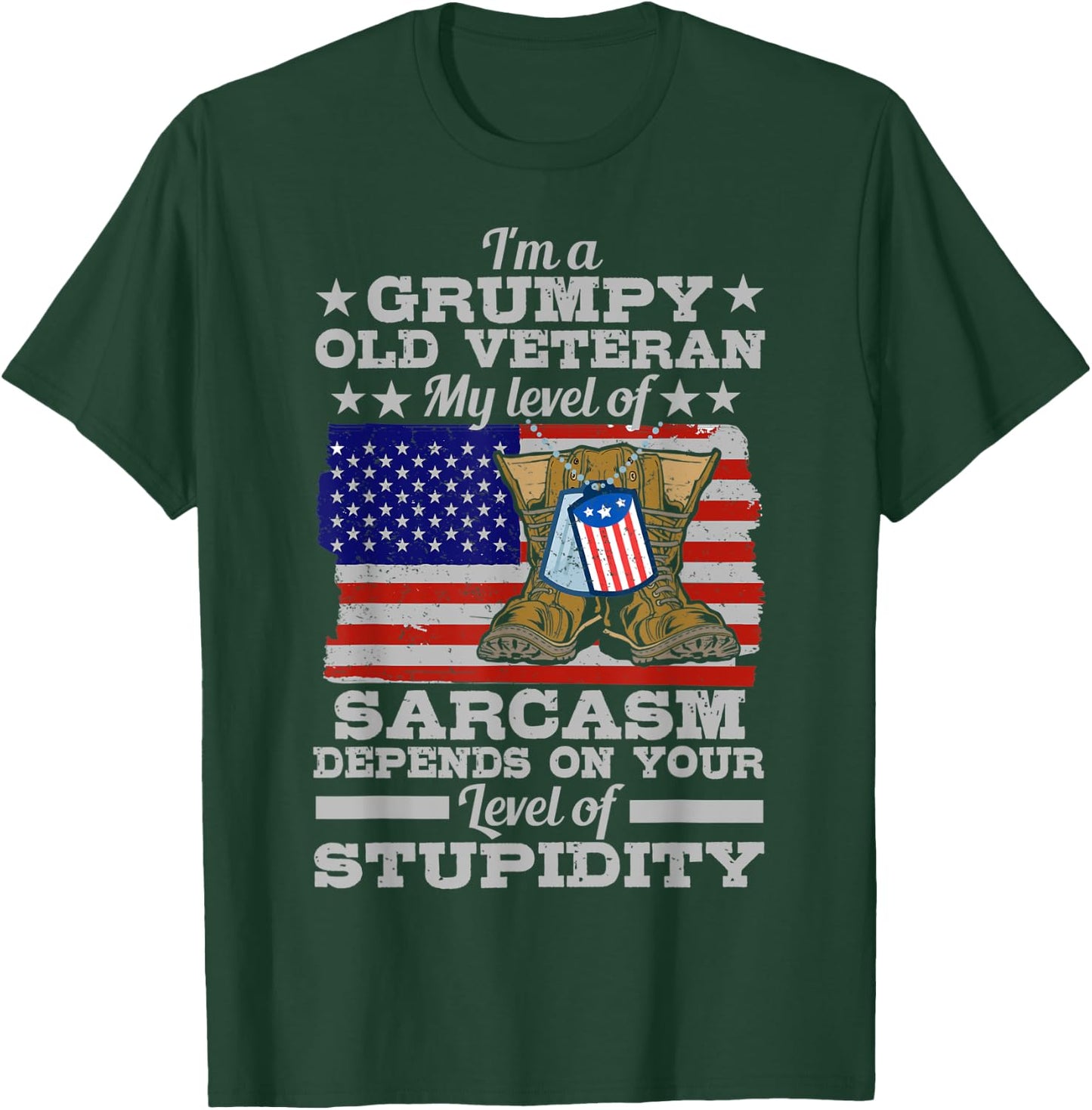 Funny American Veteran Father Grandpa My Level Of Sarcasm T-Shirt - T-Shirt | Forest