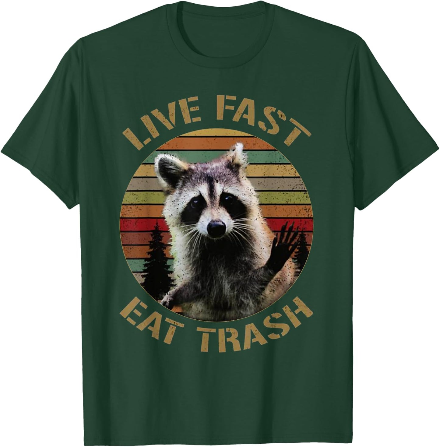 Vintage retro live fast eat trash racoon shirt men T-Shirt - T-Shirt | Forest