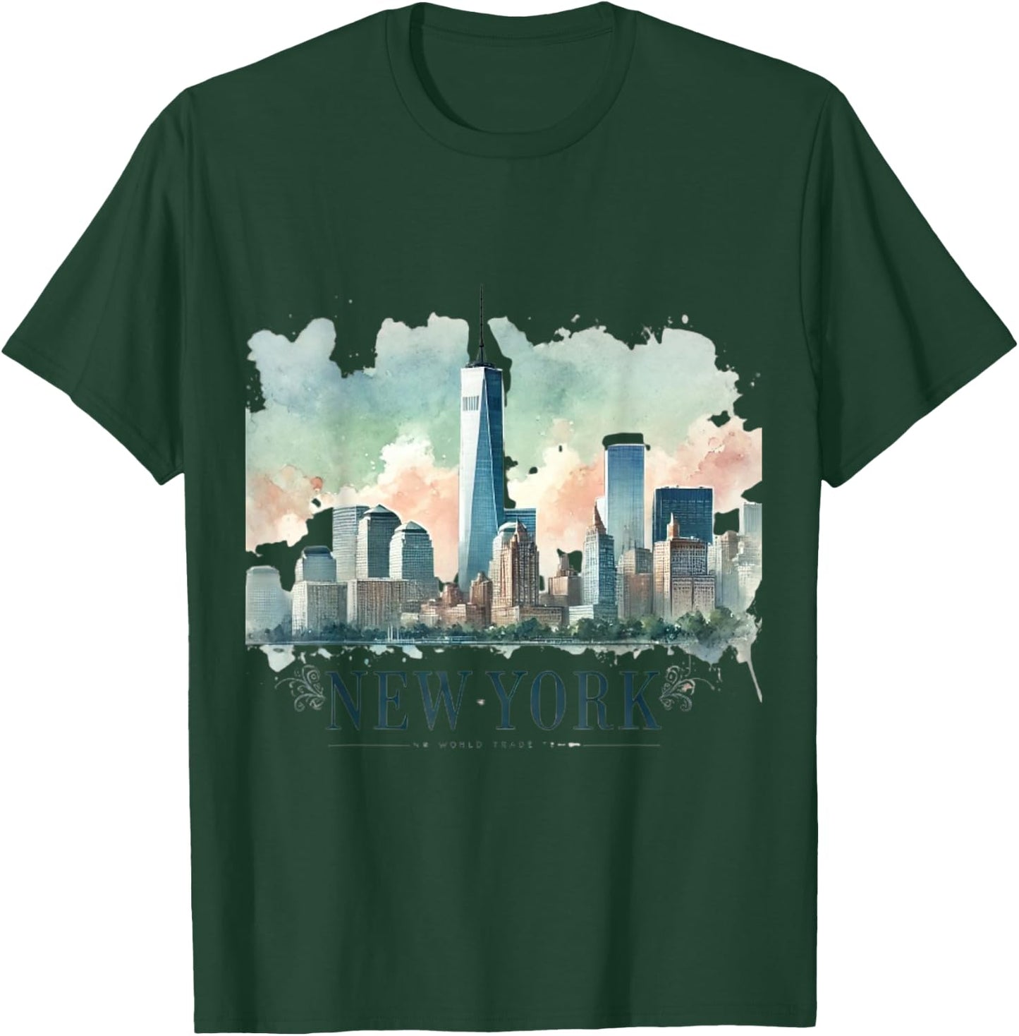 Freedom Tower New York City Watercolor Twin Towers Memorial T-Shirt - T-Shirt | Forest