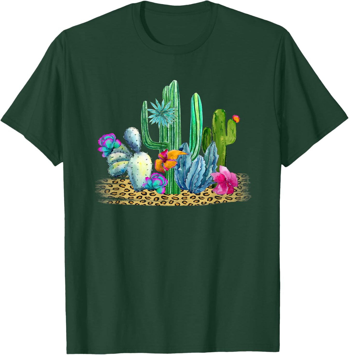 Desert Cactus Leopard Print Watercolor Boho Wanderlust T-Shirt - T-Shirt | Forest