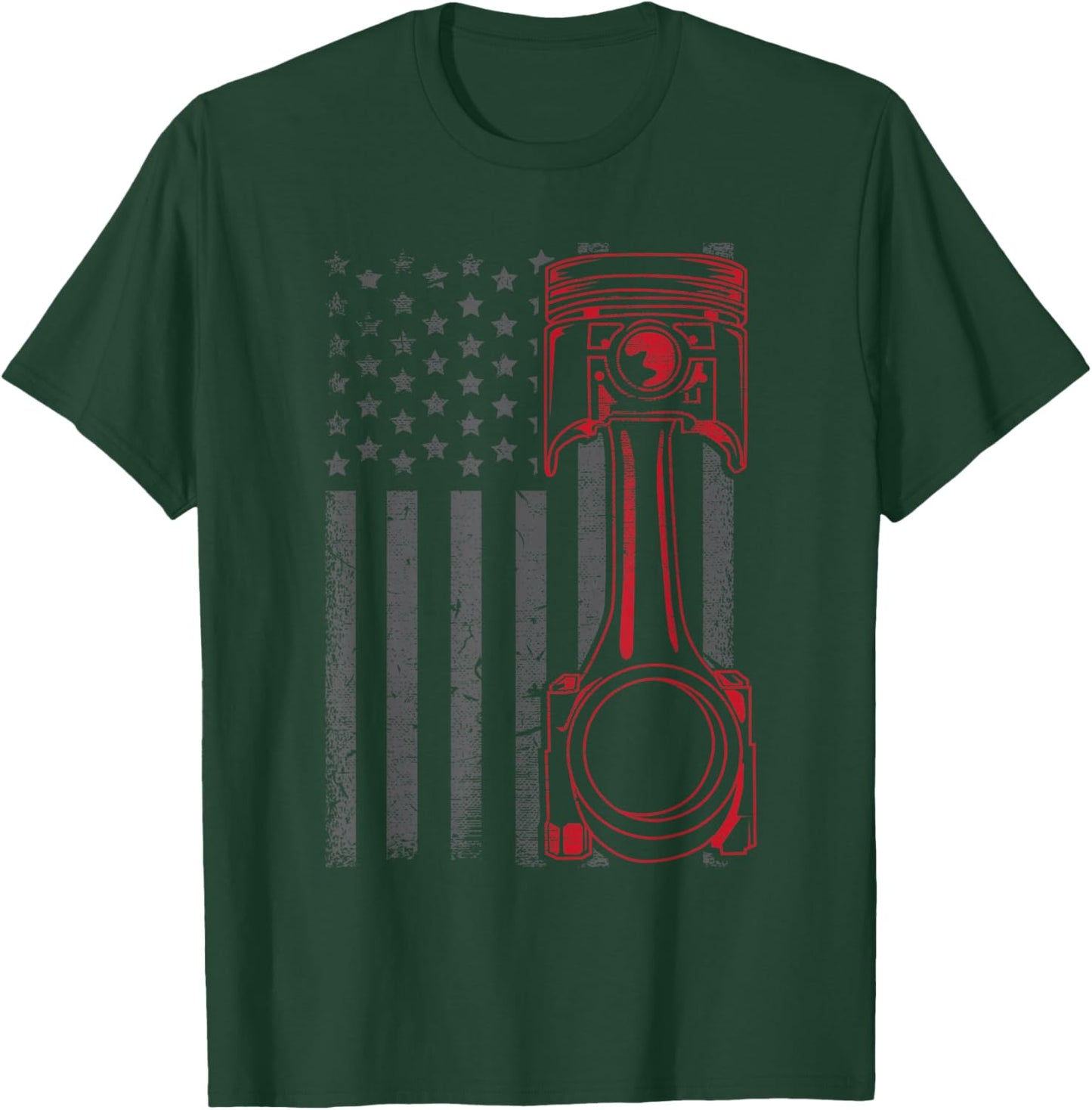 Vintage American Flag Piston Funny Muscle Car Mechanic Gift Small T-Shirt - T-Shirt | Forest