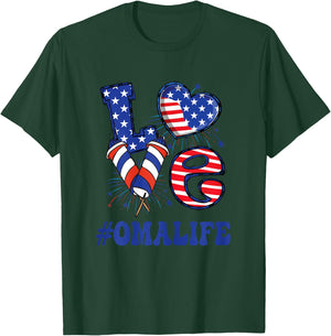 OMA Life Love USA Flag Grandma 4th of July Family Matching T-Shirt - T-Shirt | Forest