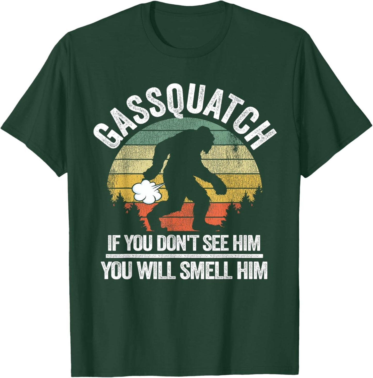 Vintage Sasquatch Believer & Retro Bigfoot Gifts Gassquatch Bigfoot Farting Outdoor Fart Funny Sasquatch T-Shirt - T-Shirt | Forest