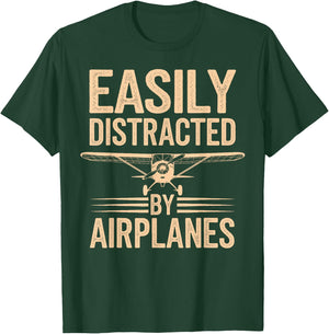 Easily Distracted By Airplanes Funny Pilot T-Shirt - T-Shirt | Forest