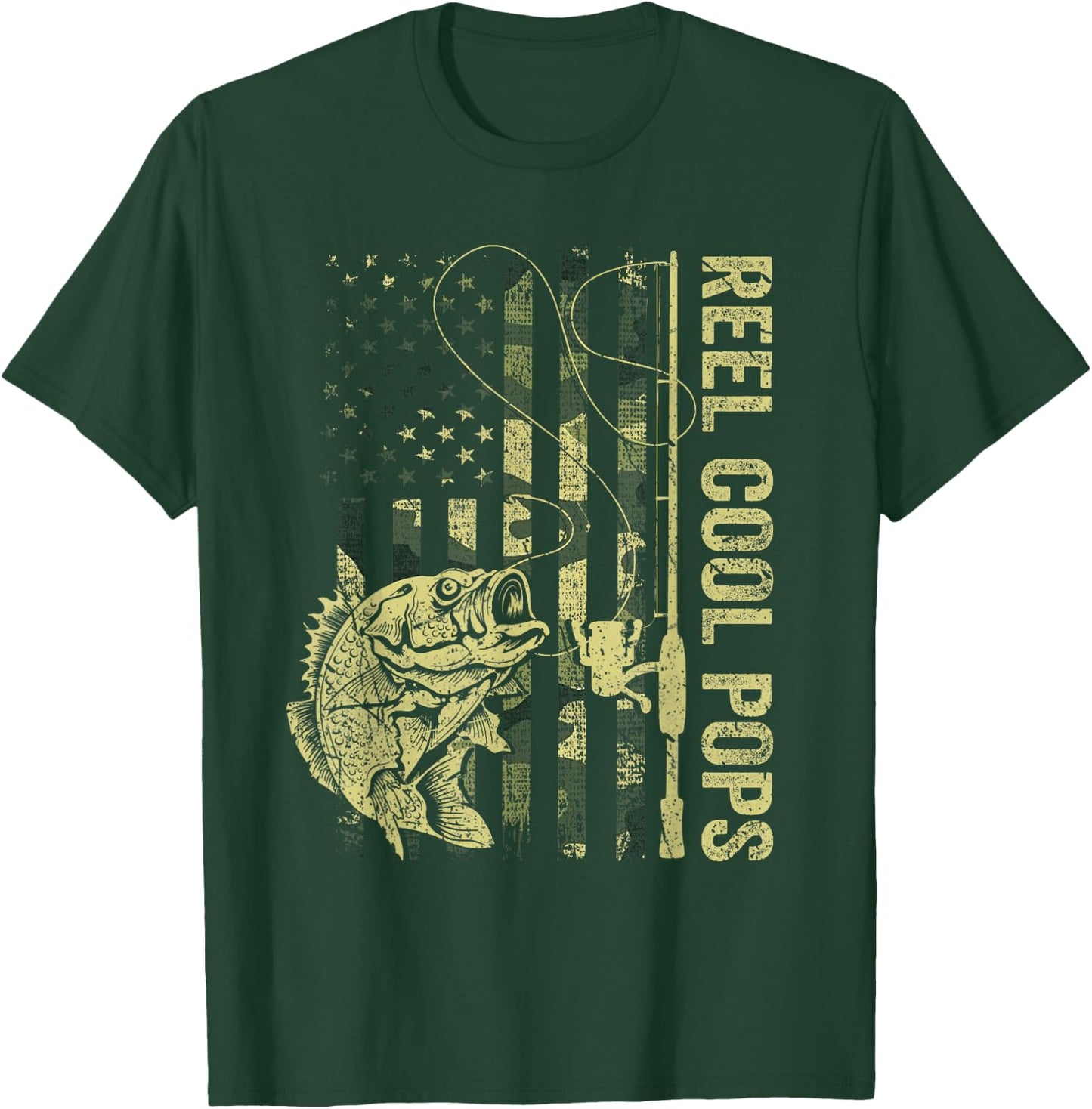Reel Cool Pops Camouflage American Flag Fathers Day T-Shirt - T-Shirt | Forest