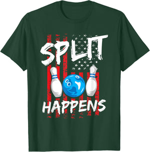 Split Happens - Bowler Men Funny Bowling T-Shirt - T-Shirt | Forest