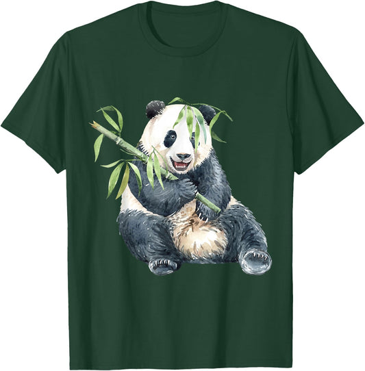 Panda Eating Bambus Watercolor T-Shirt - T-Shirt | Forest
