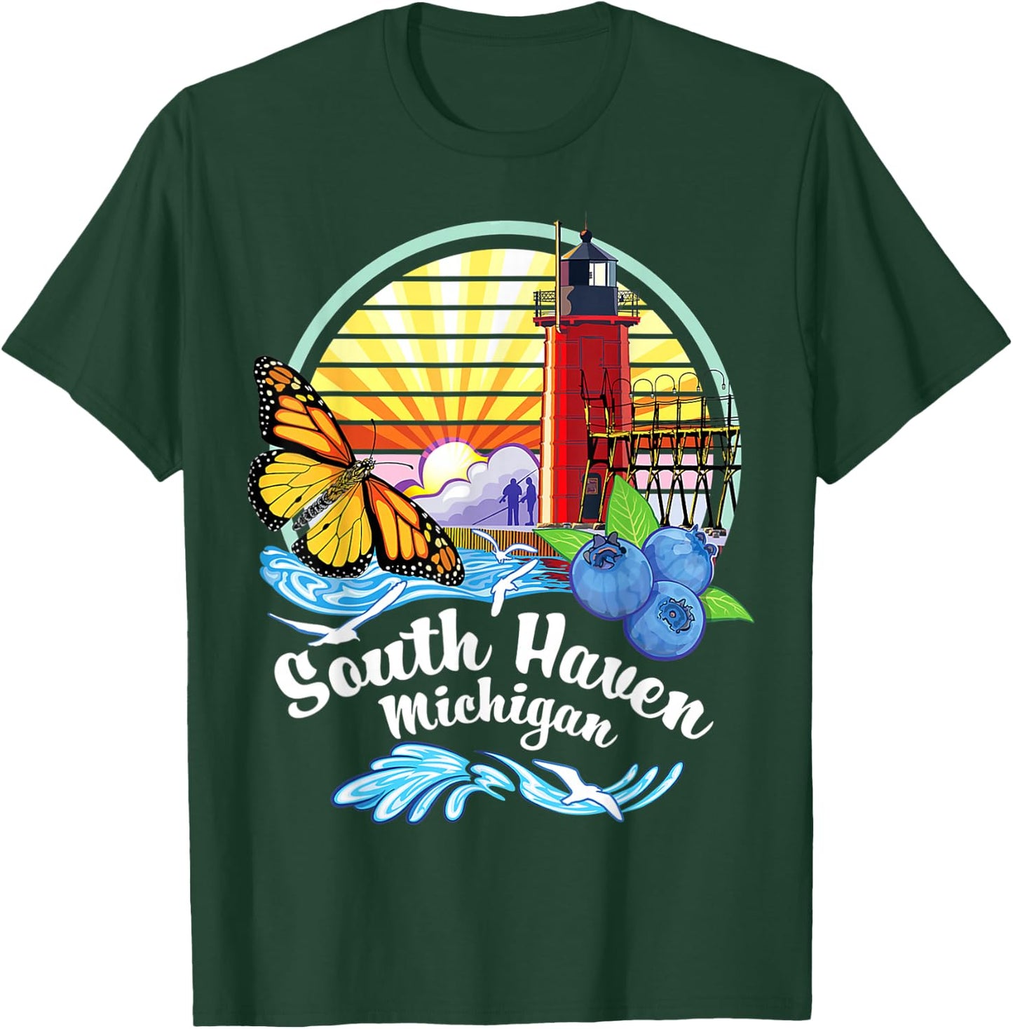 Monarch Butterfly Beach - South Haven Michigan Lighthouse T-Shirt - T-Shirt | Forest