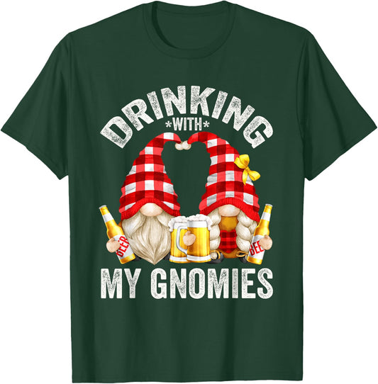 Beer Drinking With My Gnomies Funny Beer Gnomes T-Shirt - T-Shirt | Forest