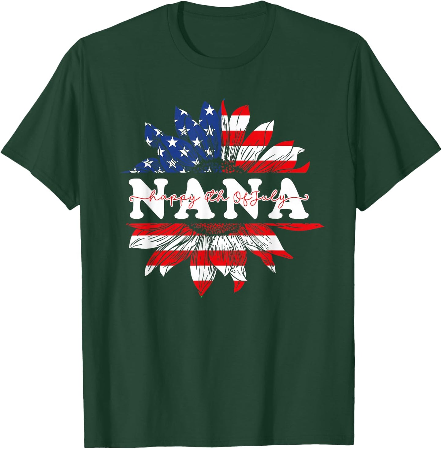 Sunflower American Nana Patriotic USA Flag 4th Of July T-Shirt - T-Shirt | Forest