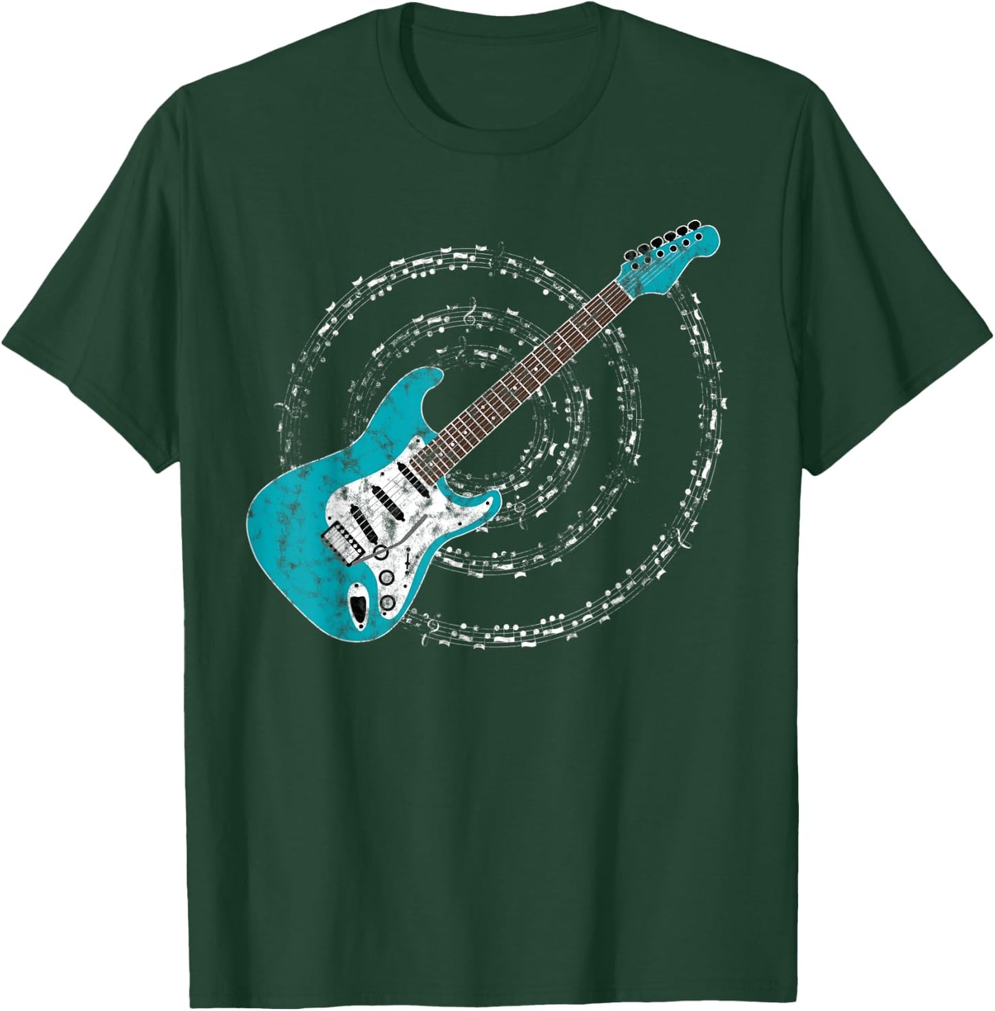 Surf Green Aqua Blue Electric Guitar Spiraling Musical Notes T-Shirt - T-Shirt | Forest