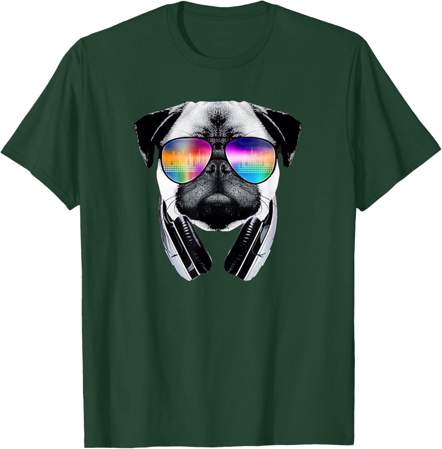 Trippy Pug Dog Wearing Music Equalizer Sunglasses T-Shirt - T-Shirt | Forest