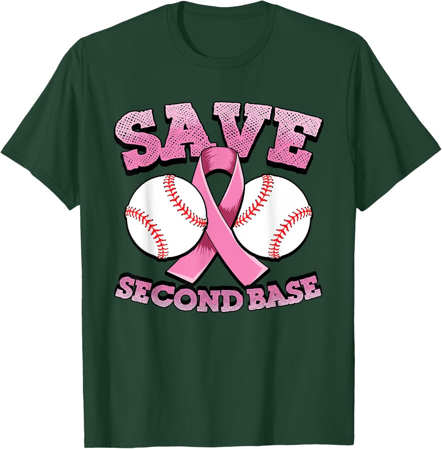 Breast cancer shirt men - baseball shirt - Save second base T-Shirt - T-Shirt | Forest