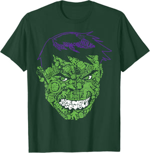 Marvel Hulk Angry Face Build Up Fill Graphic T-Shirt - T-Shirt | Forest