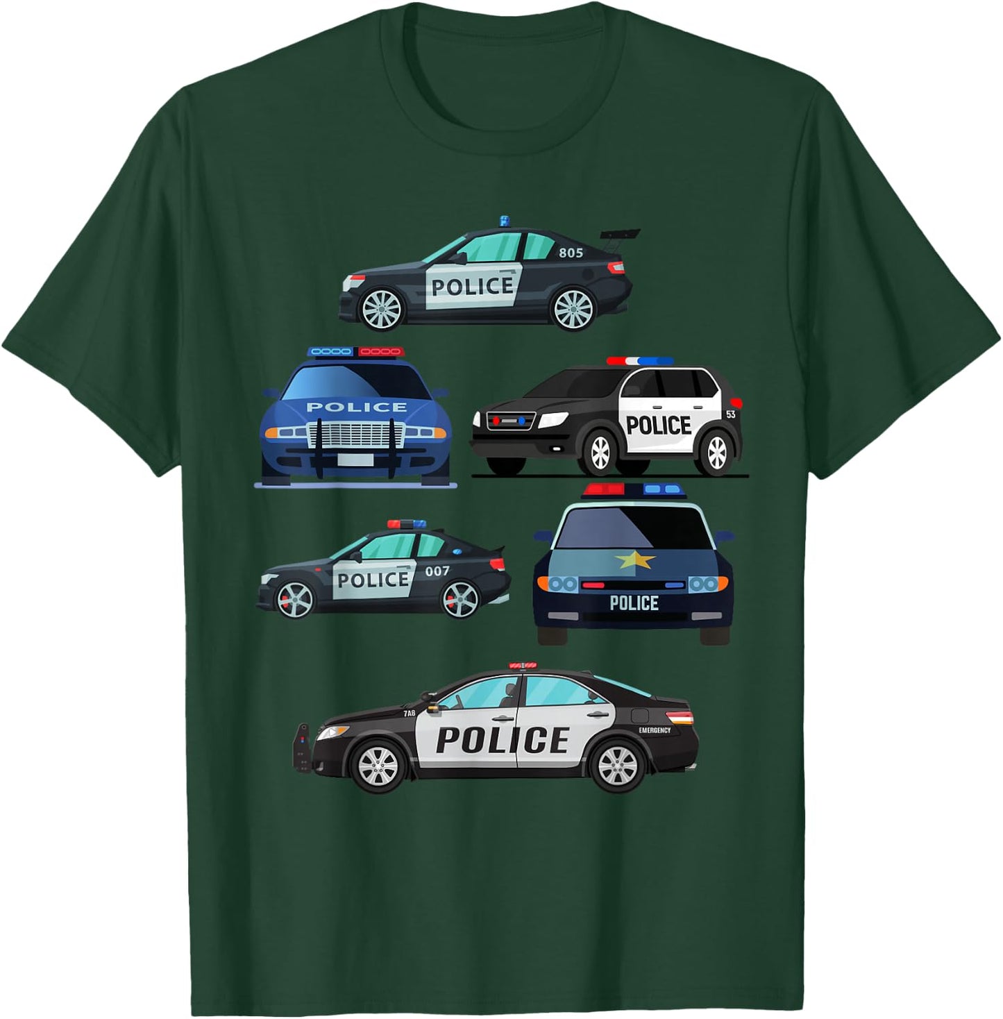 Police Vehicles for Kids Men Women Cop Cars Boys Toddler T-Shirt - T-Shirt | Forest