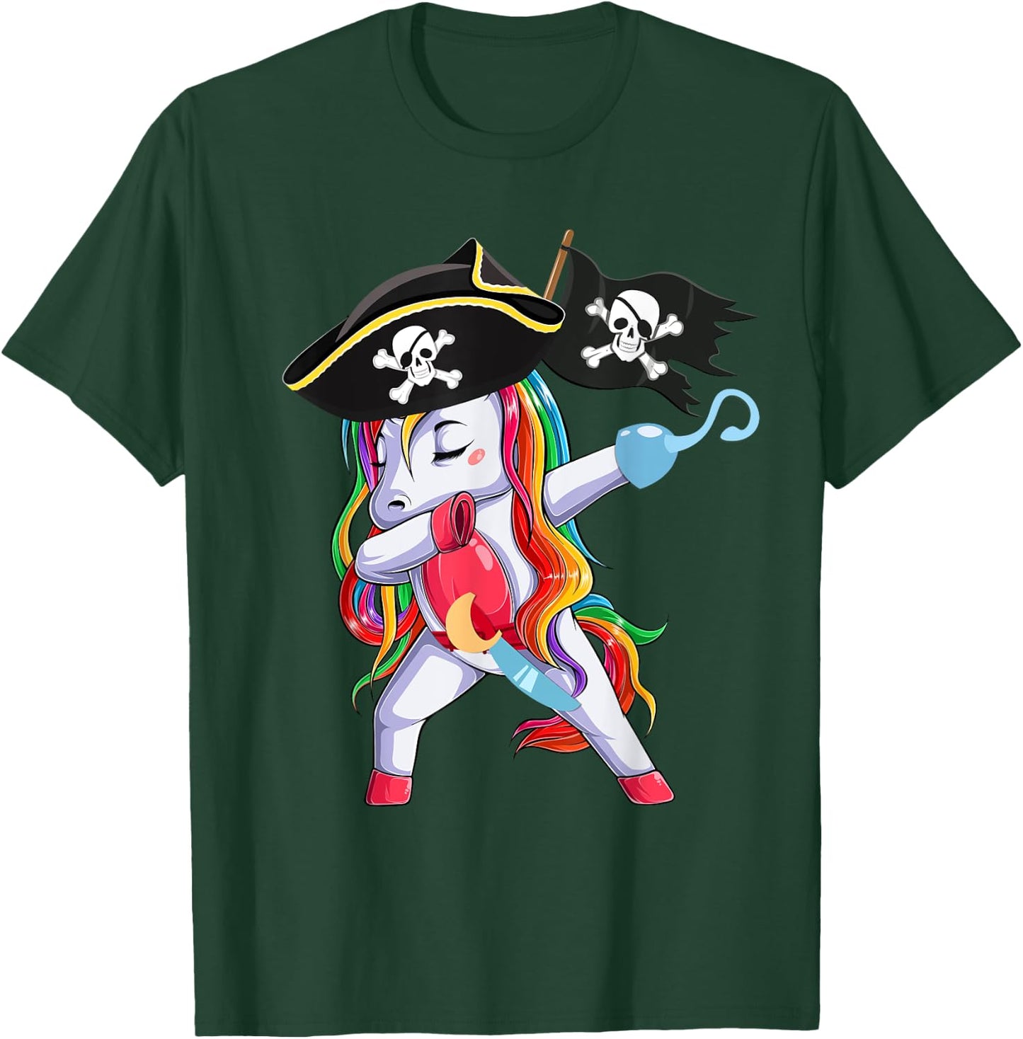 Halloween Dabbing Cute Pirate Unicorn Apparel Kids Girls T-Shirt - T-Shirt | Forest