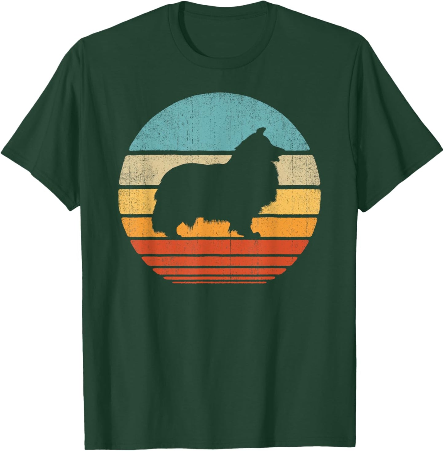 Sheltie Shetland Sheepdog Retro Vintage 60s 70s Sunset Dog T-Shirt - T-Shirt | Forest