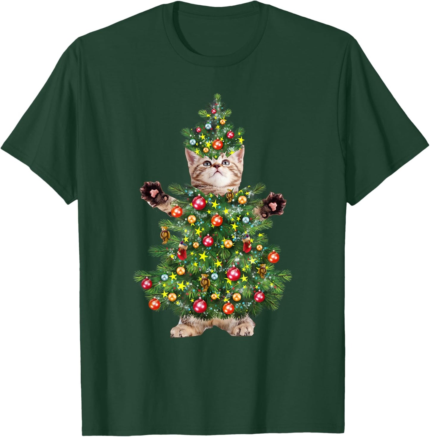 Funny Cat Christmas Tree Xmas Gifts Men Women Kids T-Shirt - T-Shirt | Forest