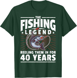 40th Birthday Fishing Legend - 40 Years Angler T-Shirt - T-Shirt | Forest