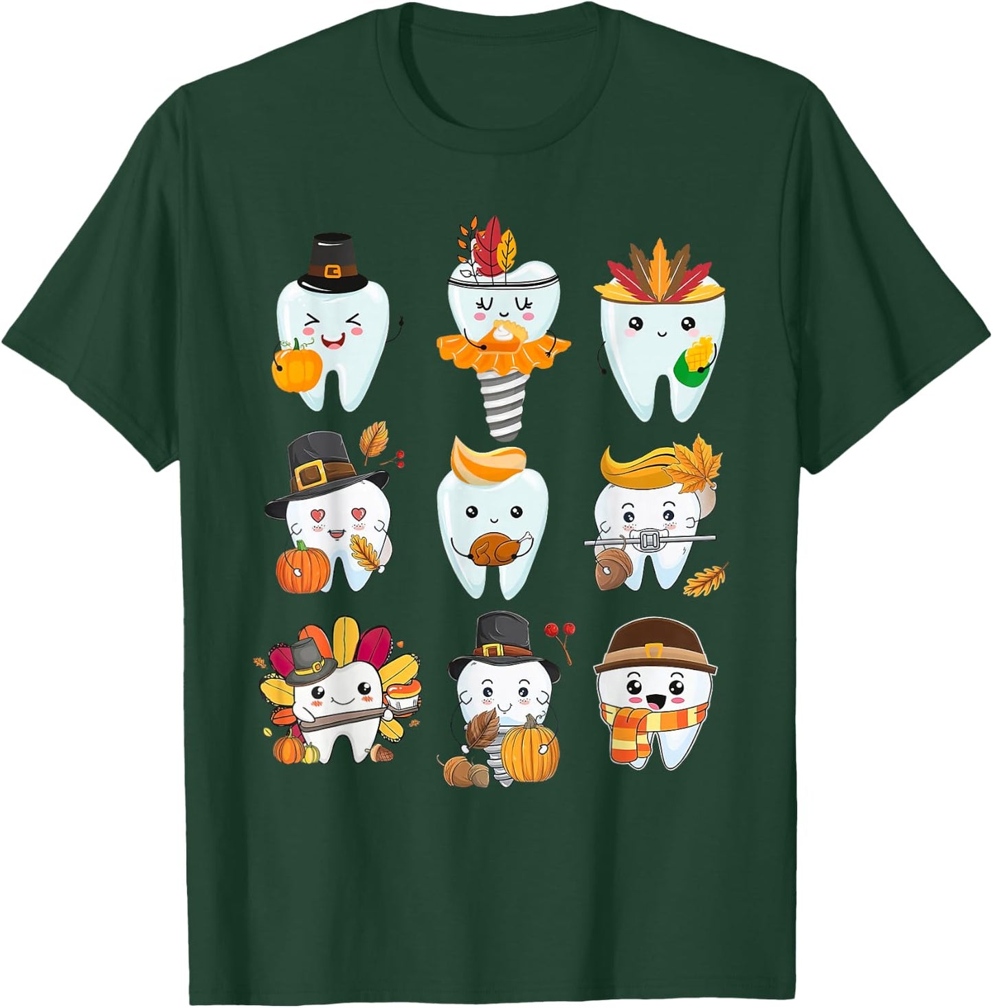 Cute Teeth Dental Squad Dental Assistant Thanksgiving T-Shirt - T-Shirt | Forest