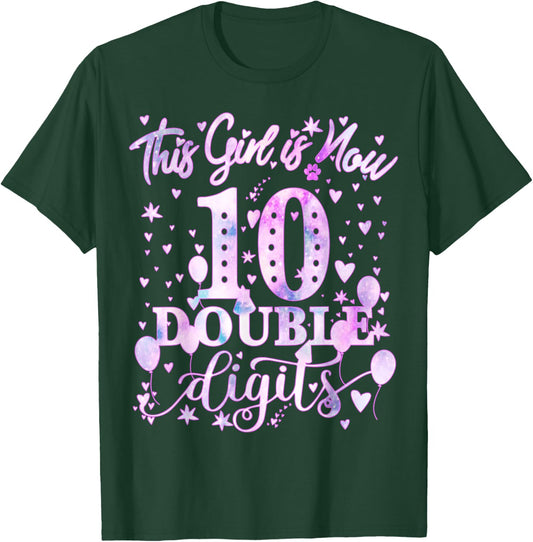 10th Birthday Gift This Girl Is Now 10 Double Digits Tie Dye T-Shirt - T-Shirt | Forest