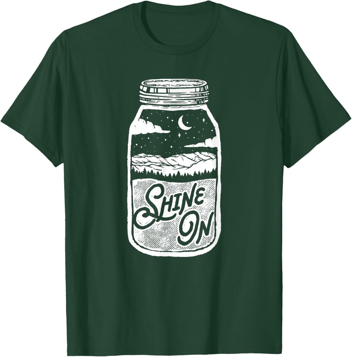 Shine On! Moonshine Lover Jar Design Moon & Mountains T-Shirt - T-Shirt | Forest