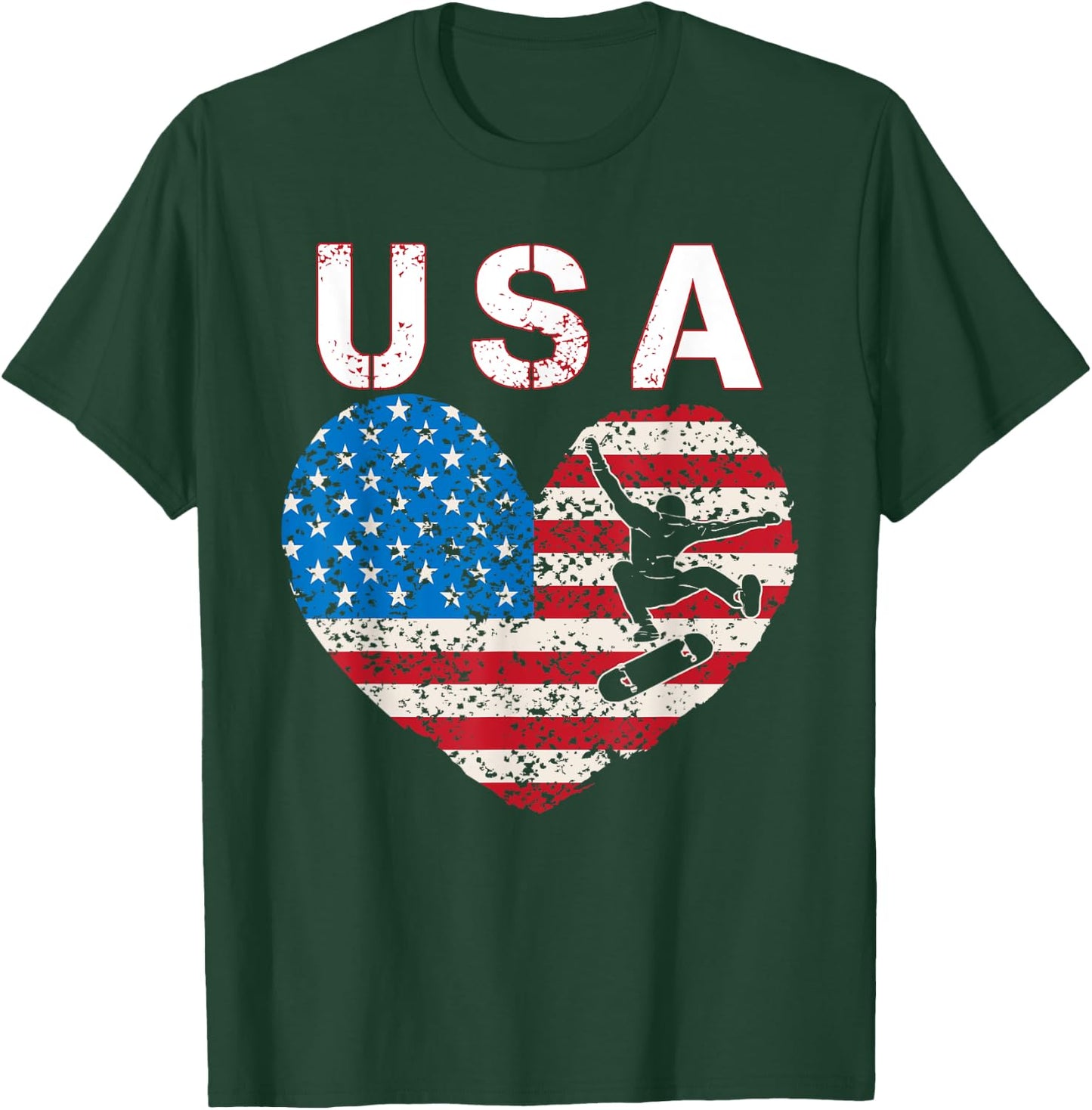 USA Skateboarding team American flag US skater men women T-Shirt - T-Shirt | Forest