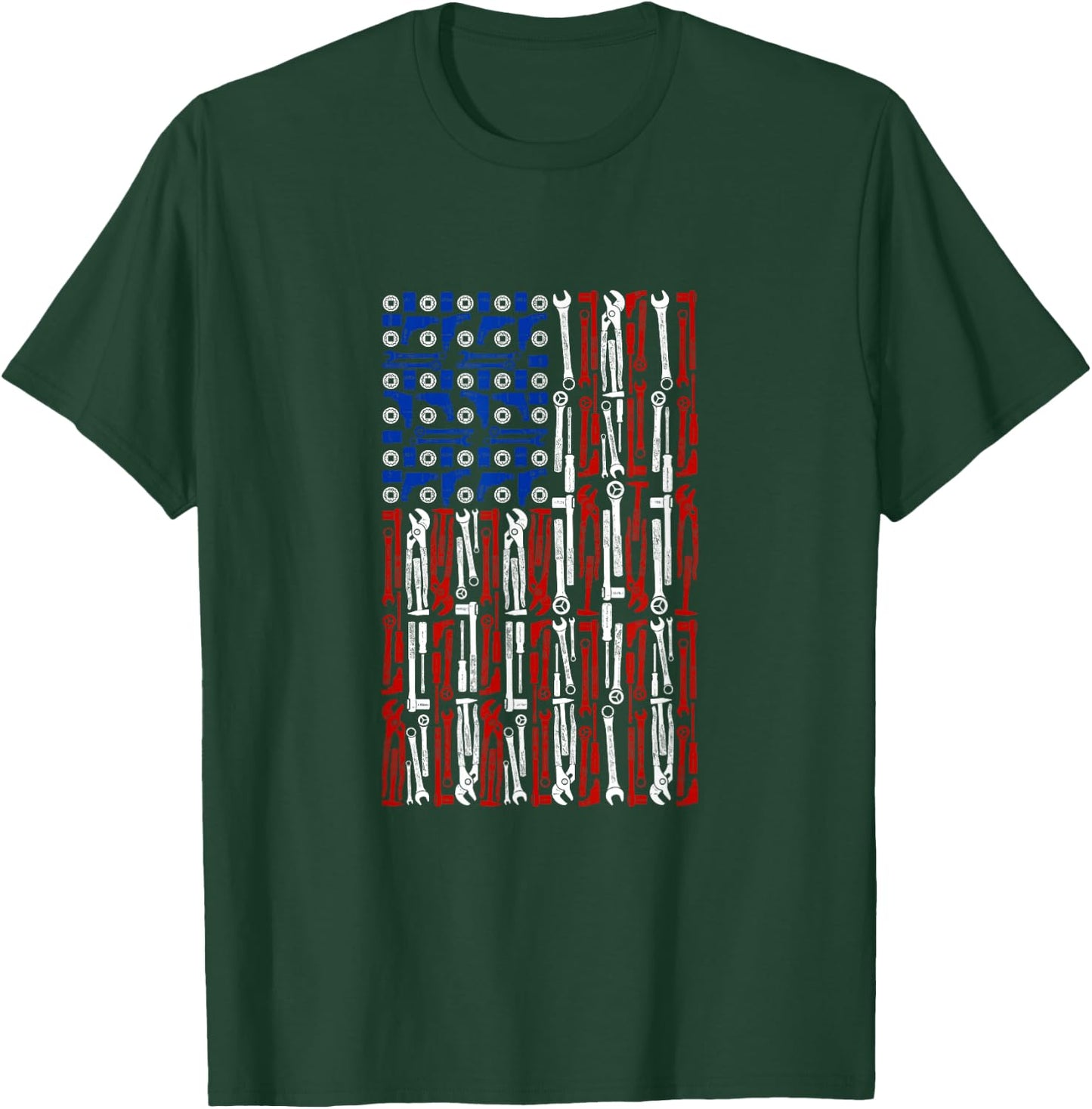 Mechanic's USA Flag | American Flag Made of Tools T-Shirt - T-Shirt | Forest