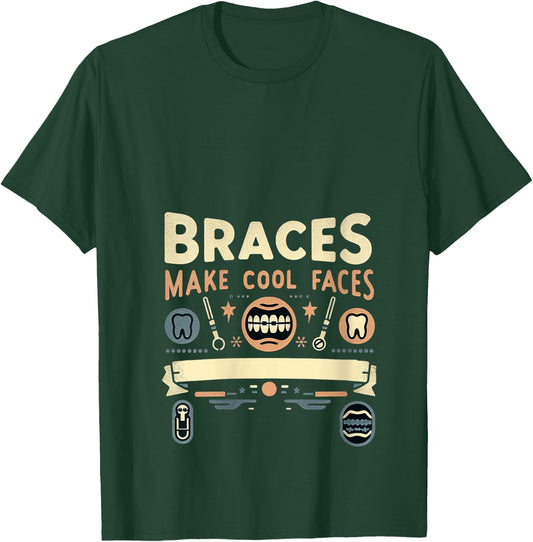 Braces Make Cool Faces Orthodontic Smile Dentist |- V-Neck T-Shirt - T-Shirt | Forest