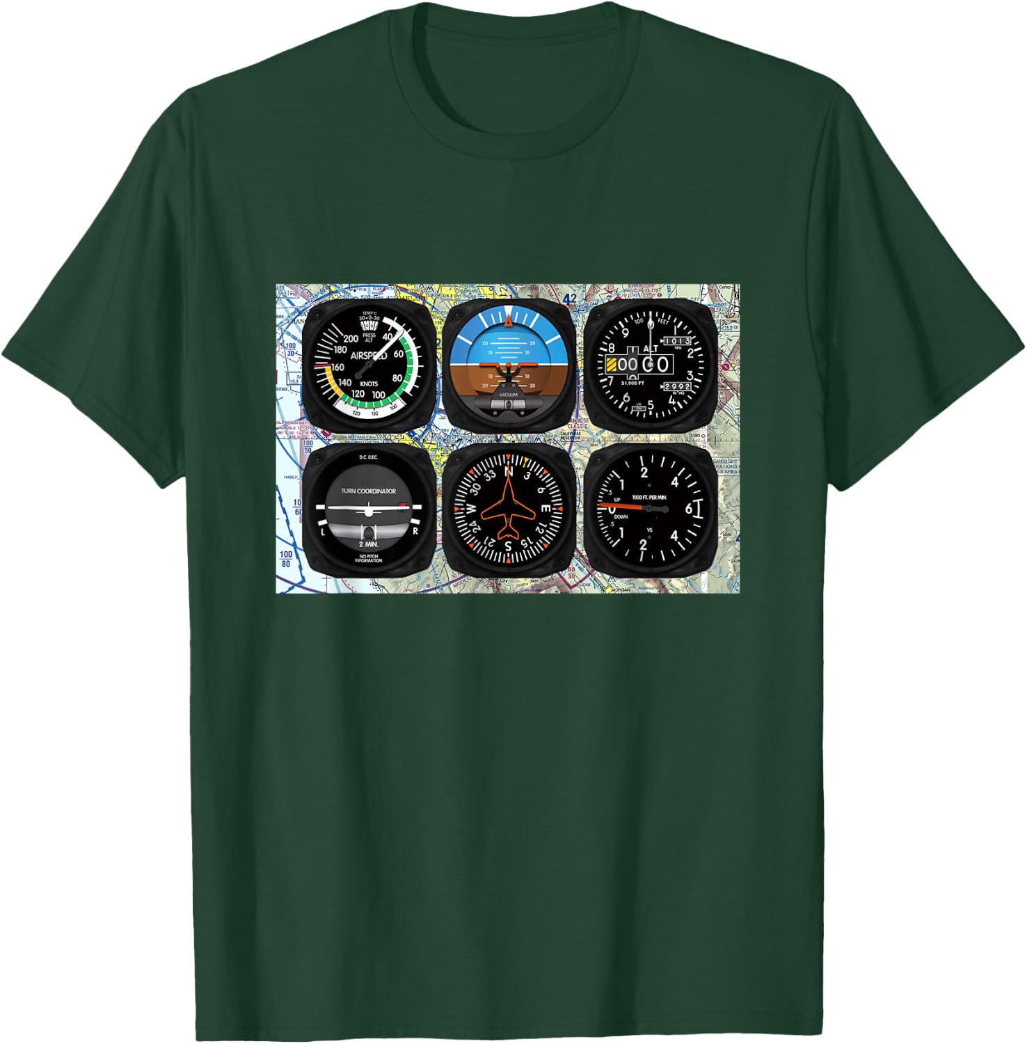 Aviation Pilot 6 Pack Instrument T-Shirt - T-Shirt | Forest
