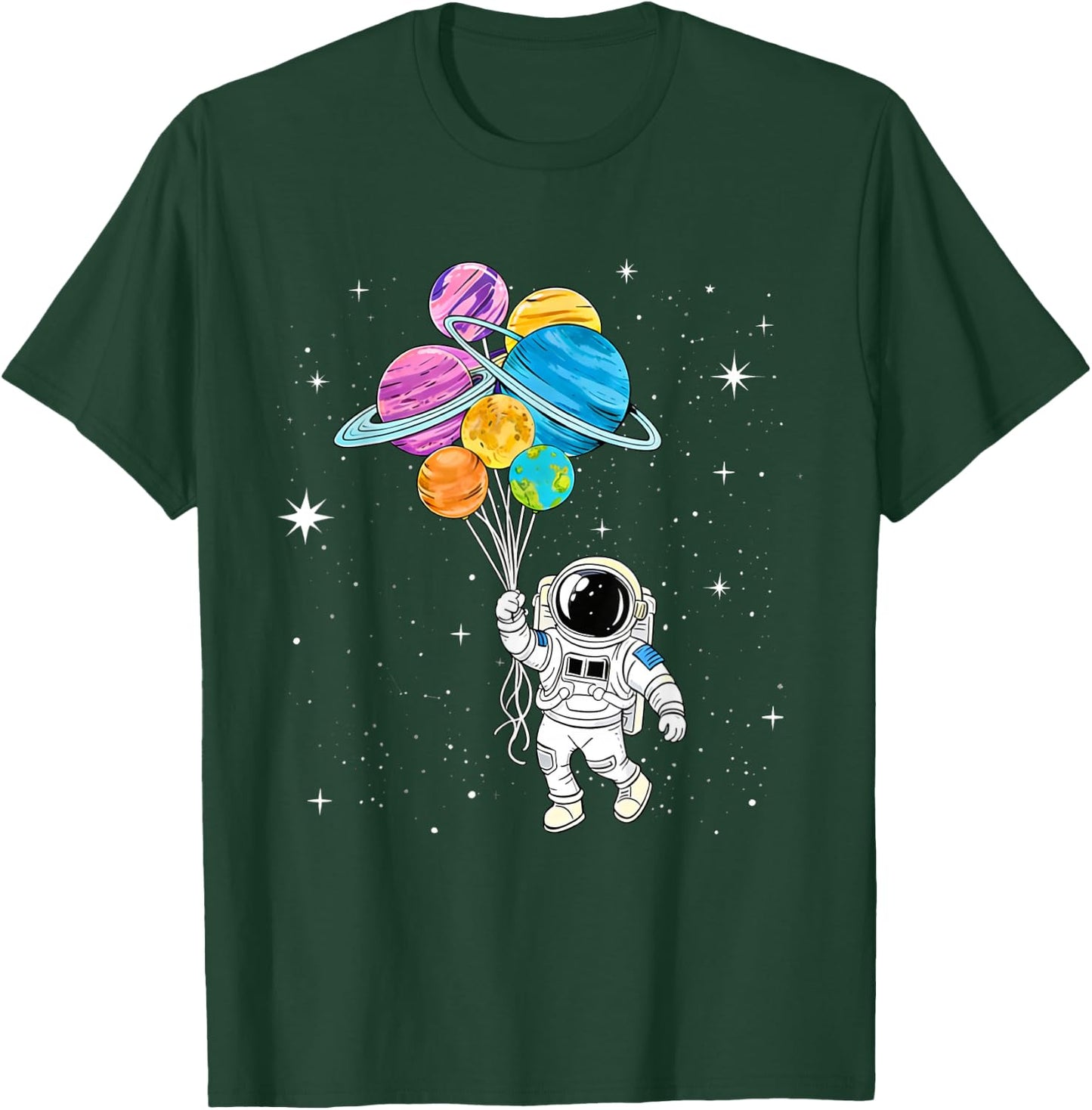 Astronaut Holding Planet Balloons - Funny Astronomy Space T-Shirt - T-Shirt | Forest