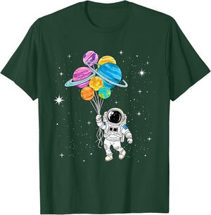 Astronaut Holding Planet Balloons - Funny Astronomy Space T-Shirt - T-Shirt | Forest