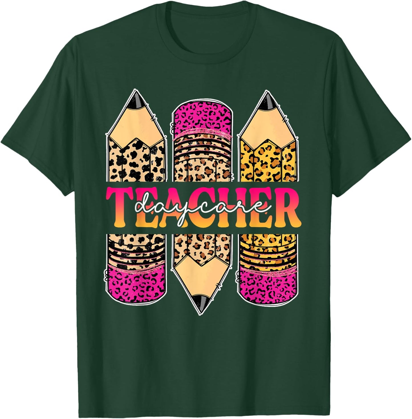 Leopard Pencil Daycare Teacher Back To School Teaching Women T-Shirt - T-Shirt | Forest