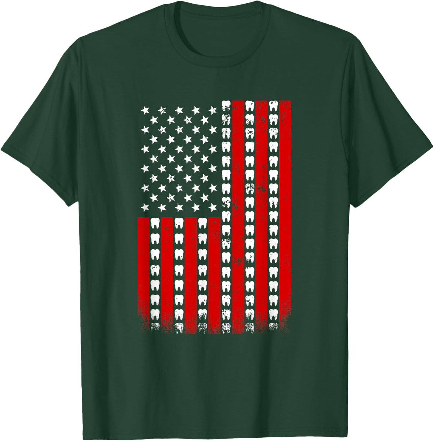 Dentist American Flag Tooth 4th Of July Dental Assistant T-Shirt - T-Shirt | Forest