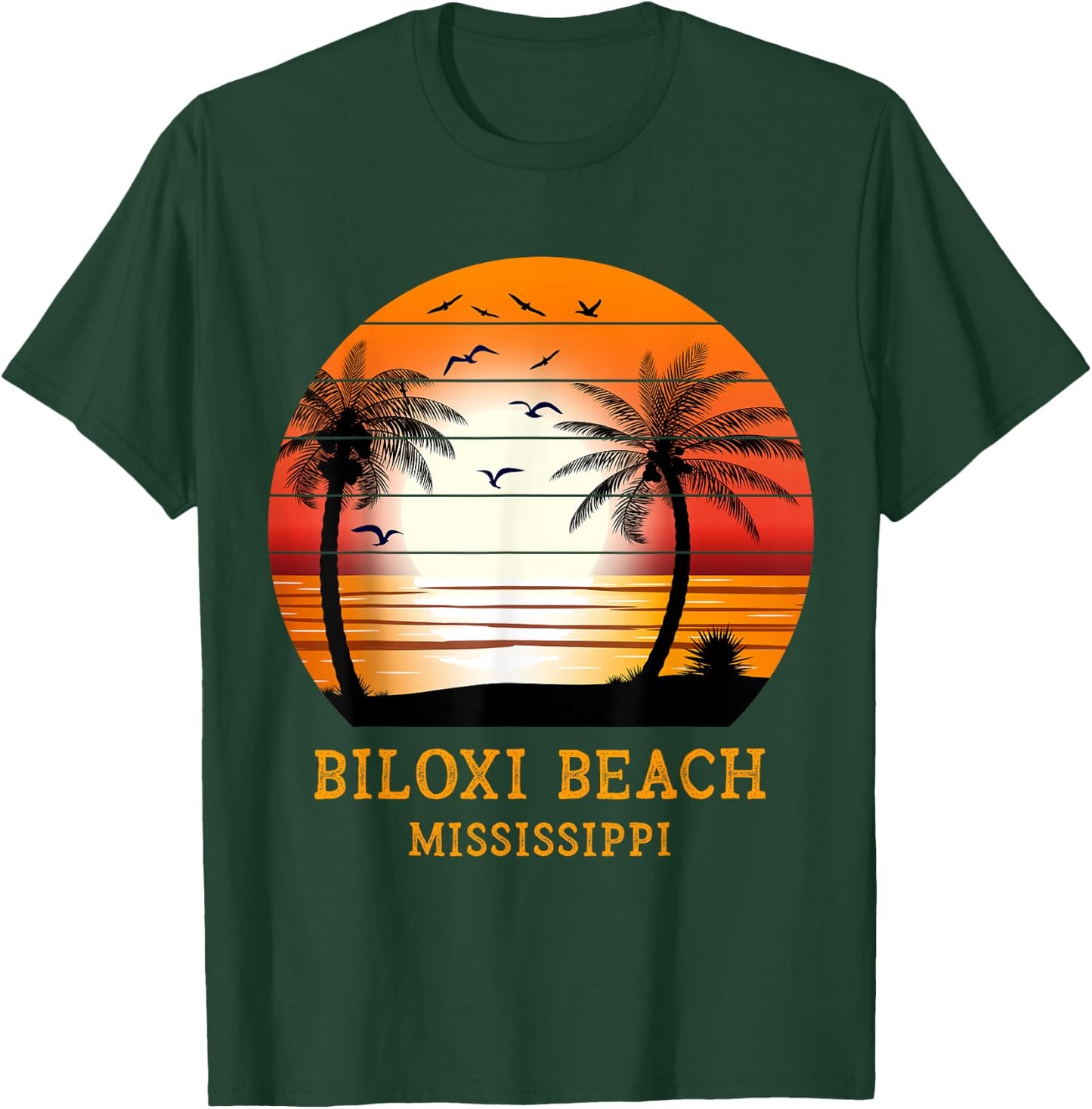 Biloxi Beach Mississippi Vintage Sunset Retro Summer Vacay T-Shirt - T-Shirt | Forest