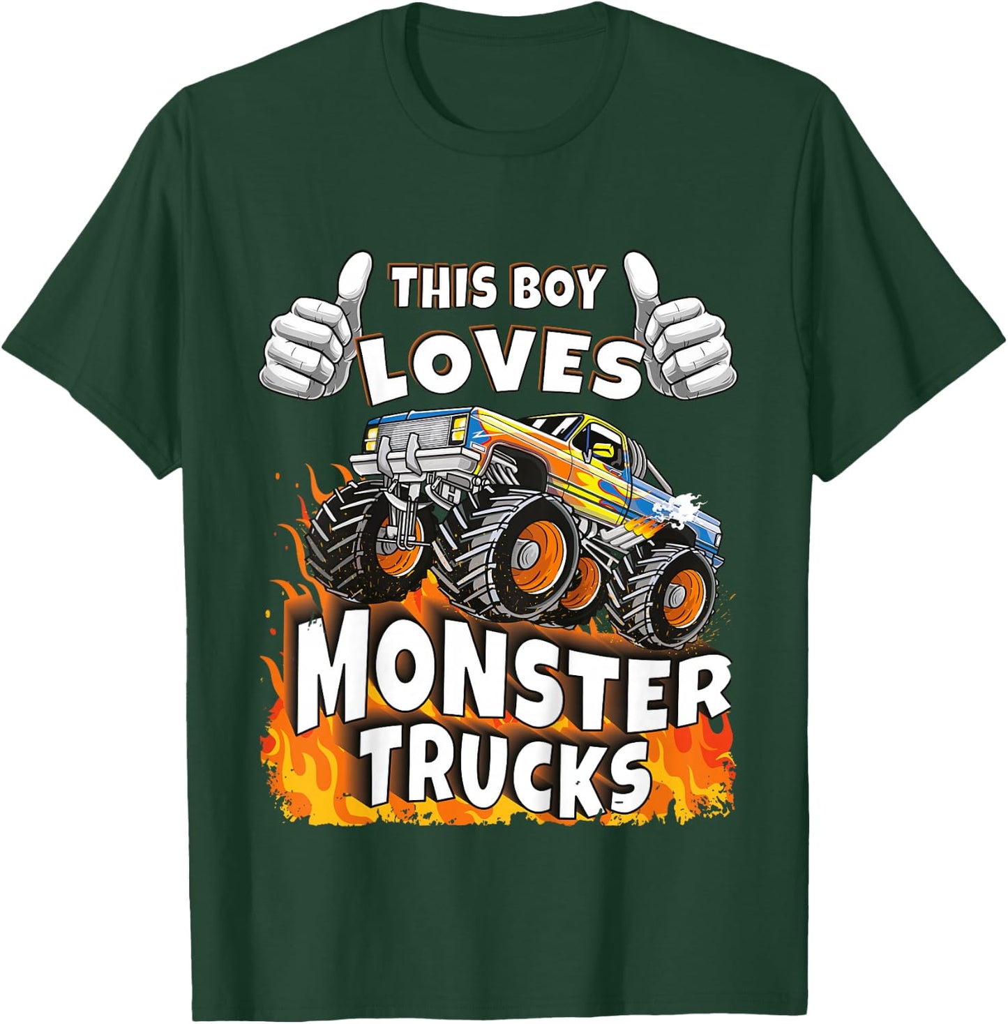 Kids This Boy Loves Monster Trucks Boys Kids T-Shirt - T-Shirt | Forest