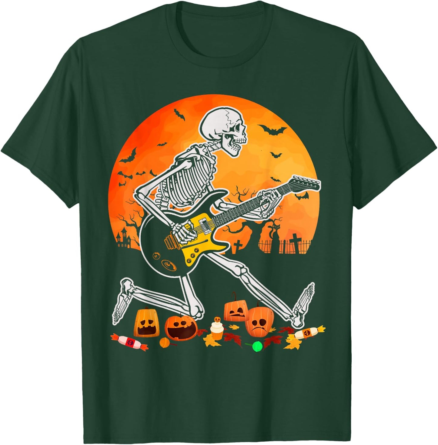 Skeleton Playing Bass Guitar Halloween Electric Acoustic T-Shirt - T-Shirt | Forest