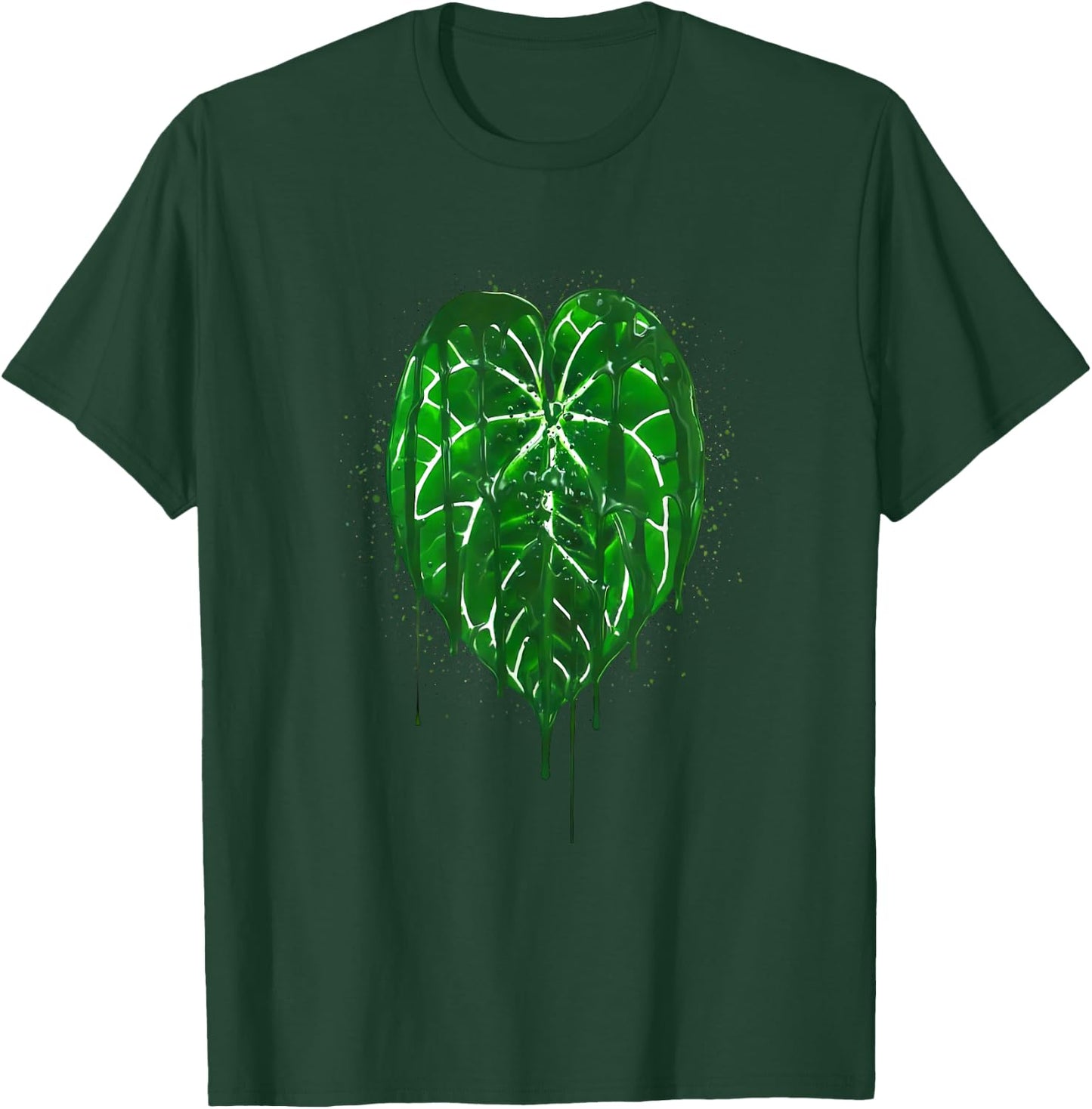 Anthurium Leaf Art Green Drip Style Botanical Design T-Shirt - T-Shirt | Forest