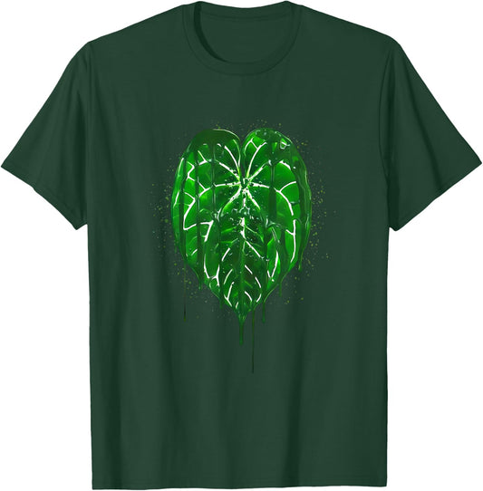 Anthurium Leaf Art Green Drip Style Botanical Design T-Shirt - T-Shirt | Forest